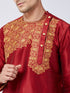 Vastramay Men's Maroon And Gold Silk Blend Kurta and Dhoti Set